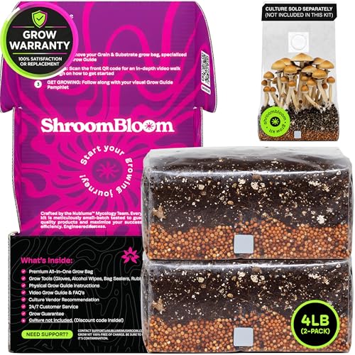 Mushroom Grow Kit – All-in-One 4LB (2-Pack) Grow Bag with Self-Healing Port – Fast-Colonizing...