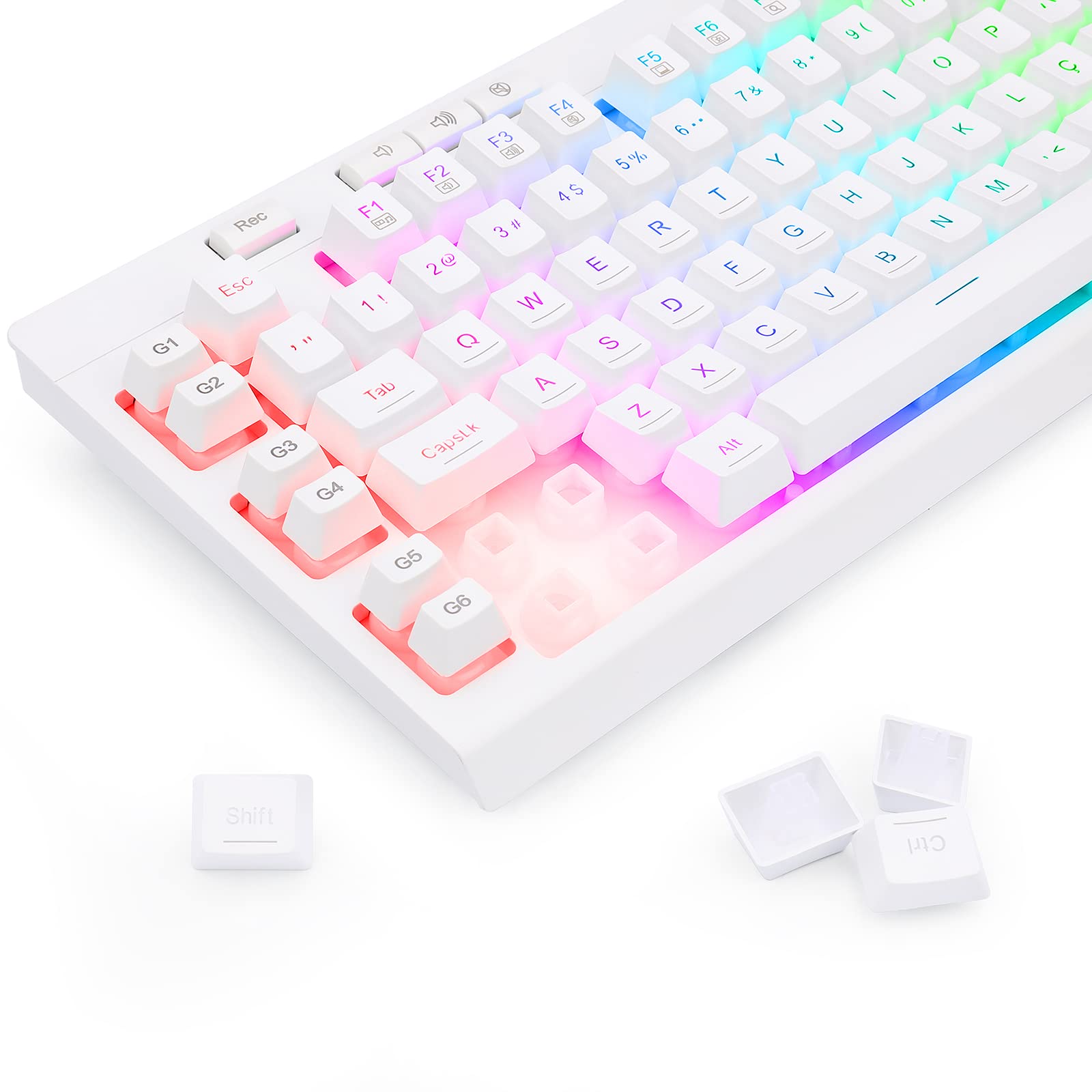 Redragon K512 Shiva White, RED-K512W-RGB, retroiluminación RGB Multicolor, Teclado de Membrana
