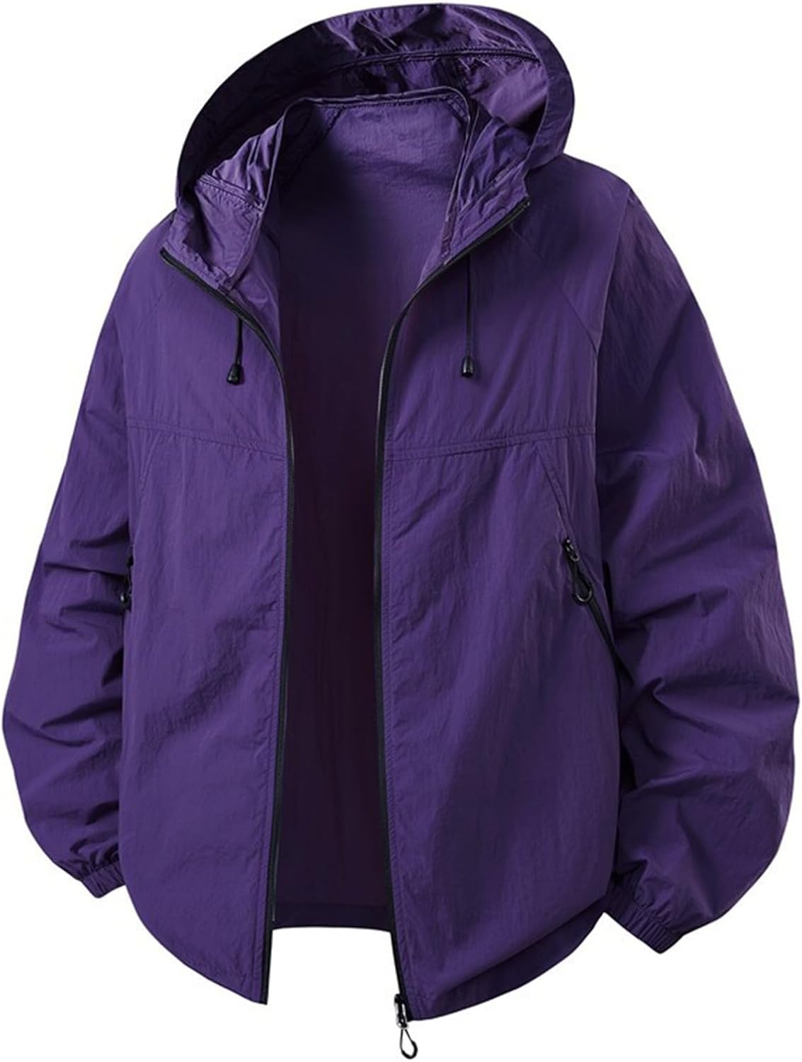 UPF 50+ Sun Protection Jacket Men Outdoor Windbreaker Hiking Hoodies Jogging Breathable Lightweight Coats with Zip Pockets