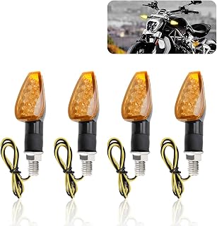 4PCS Motorcycle Turn Signals,14 LED Front+Rear Motorcycle Blinkers with Cool Amber Lamp,Universal 12V Motorcycle Turn Signal Light Compatible with Kawasaki Yamaha (Yellow Shell)