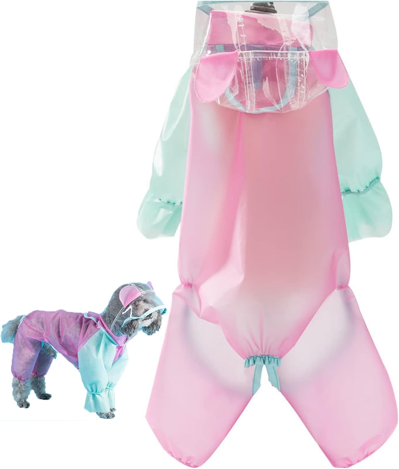 Dog Raincoat Hooded Breathable Waterproof Dog Jumpsuit Raincoat with Transparent Brim Full Body Rain Poncho Jacket Rainwear for Small Dogs