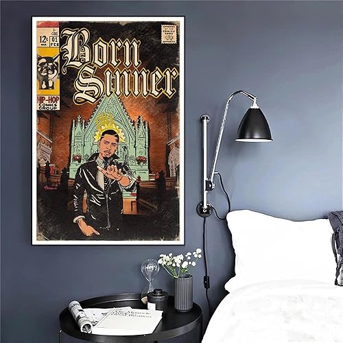 Miniatura 2 de Motlwat J.Cole - Póster de álbum de música Born Sinner con diseño estético de habitación HD, arte de pared en lienzo para decoración del hogar, 16 x