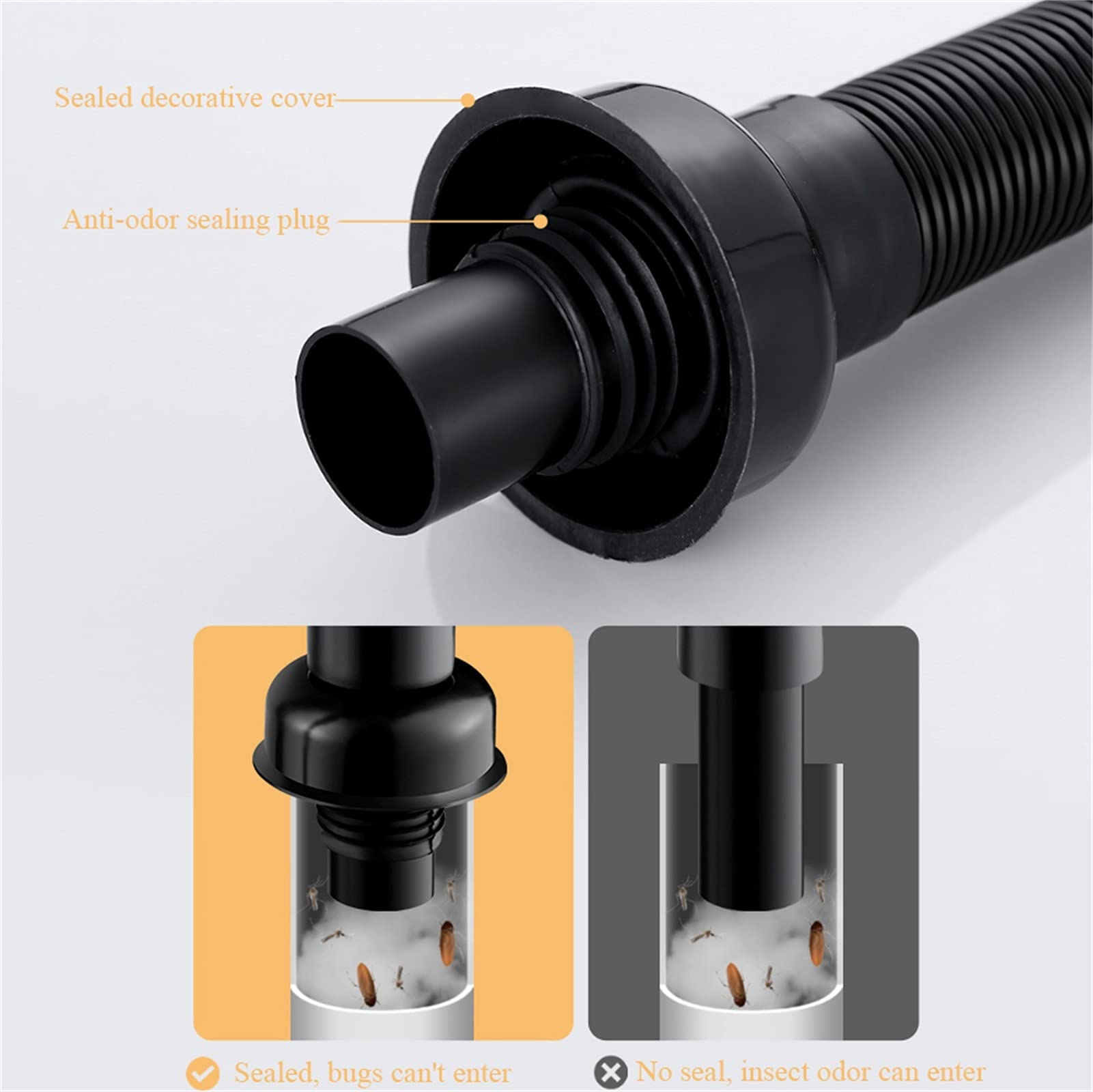 Trampa de Botella, Sellado Antiolor Antibloqueo Accesorios para fregaderos Drenaje de Pared/Suelo Universal Durable Lavabo Tubo de desagüe (Color : Negro, tamaño : B)