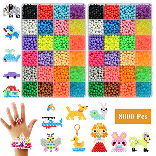 WOWOSS Water Fuse Beads Kit, 24 Colors 8000 Pcs Refill Magic Water Sticky Beads DIY Art Crafts Toys Set for Kids Beginners with Bead Trays, Pattern Cards, Tweezers, Key Rings and More Accessories