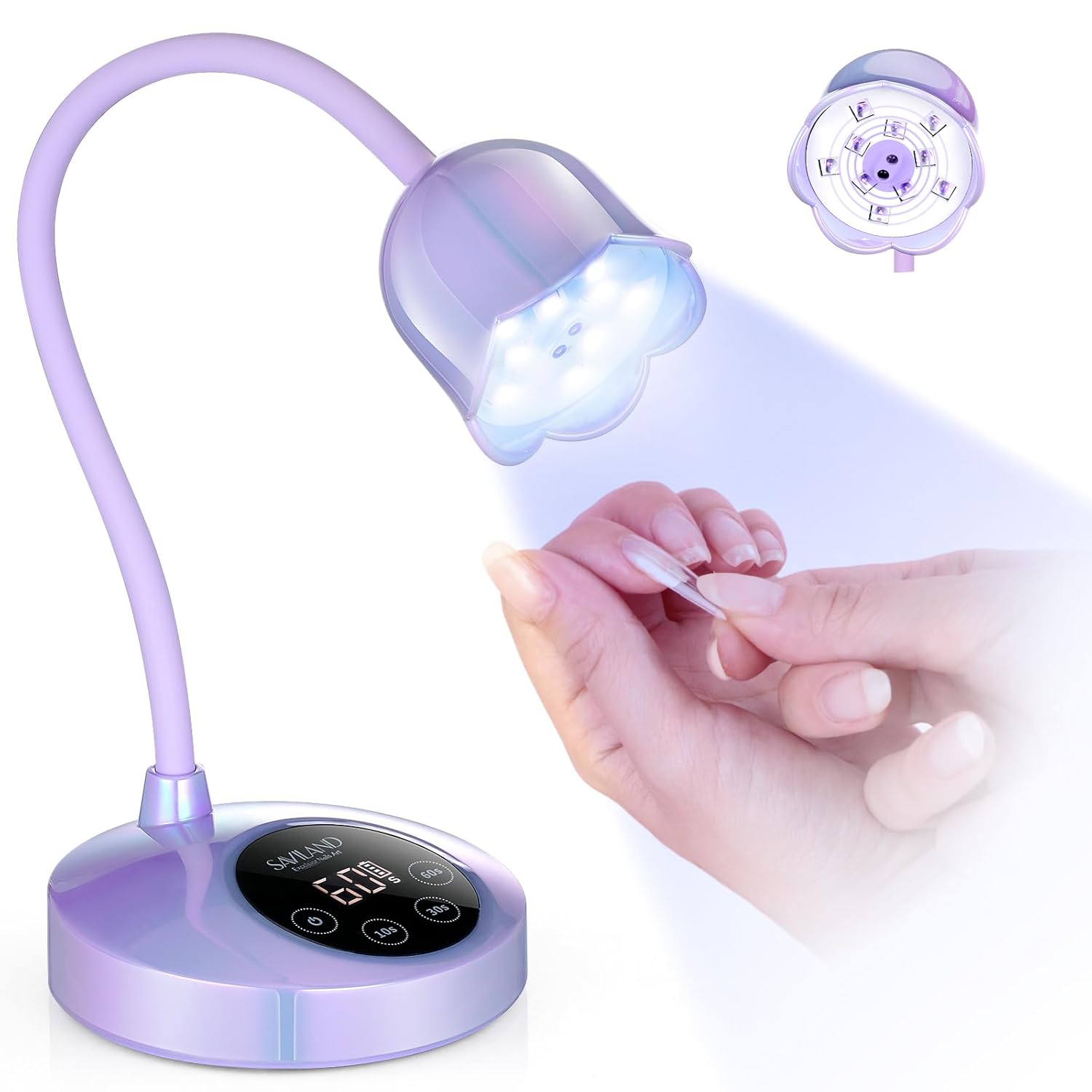SAVILAND Advanced 30W UV Nail Lamp: Purple Gel Nail Lamp Cordless U V Light for Gel Nails Smart Sensor LED Flash Cure Lamp lampara led para uñas Profesional Gooseneck 8S Fast Cure Nail Salon Manicure