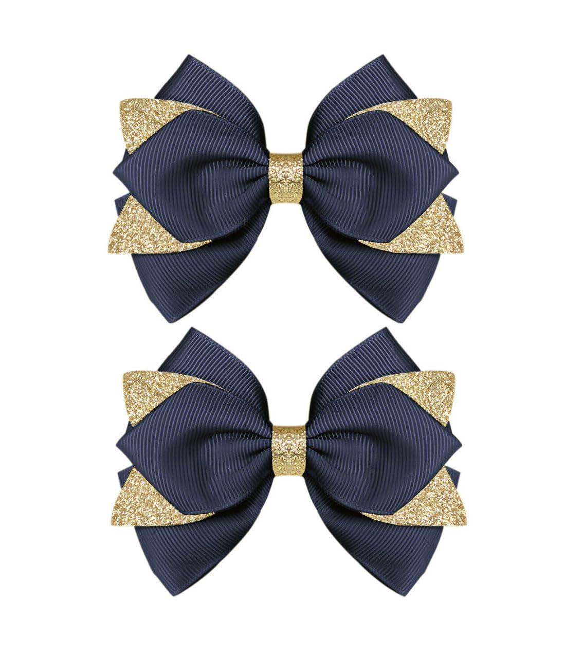 4-inch Glitter Hair Bow Clips Girls Sparkly Ribbon Bow Cheer Barrettes Alligator Hairpins for Baby Girls, Toddler, Kids and Teens Accessories Gift Set of 2 (Navy Blue)