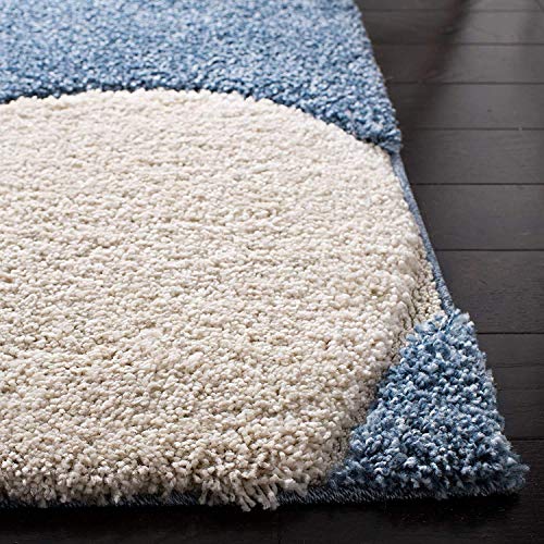 Image of Super Ultra Modern Soft Shaggy Handcrafted Anti-Skid Silk Touch Carpet, Size 5x7 Feet, Color Blue & Ivory
