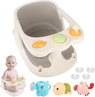 Aragallant Baby Badesitz ab 6 Monate, Badewannensitz mit 4-starken Saugnäpfen, Rutschfester Badesitz Baby mit Spielzeug, Sicherer Badstuhl für Kleinkinder (Weiß)