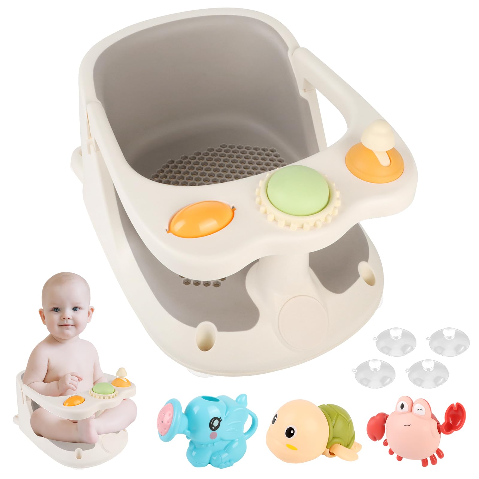 Siège De Bain Bébé 6 Mois+ Avec Ventouses Et Jouets - Transat Baignoire Antidérapant Rose Pour Sécurité Et Plaisir