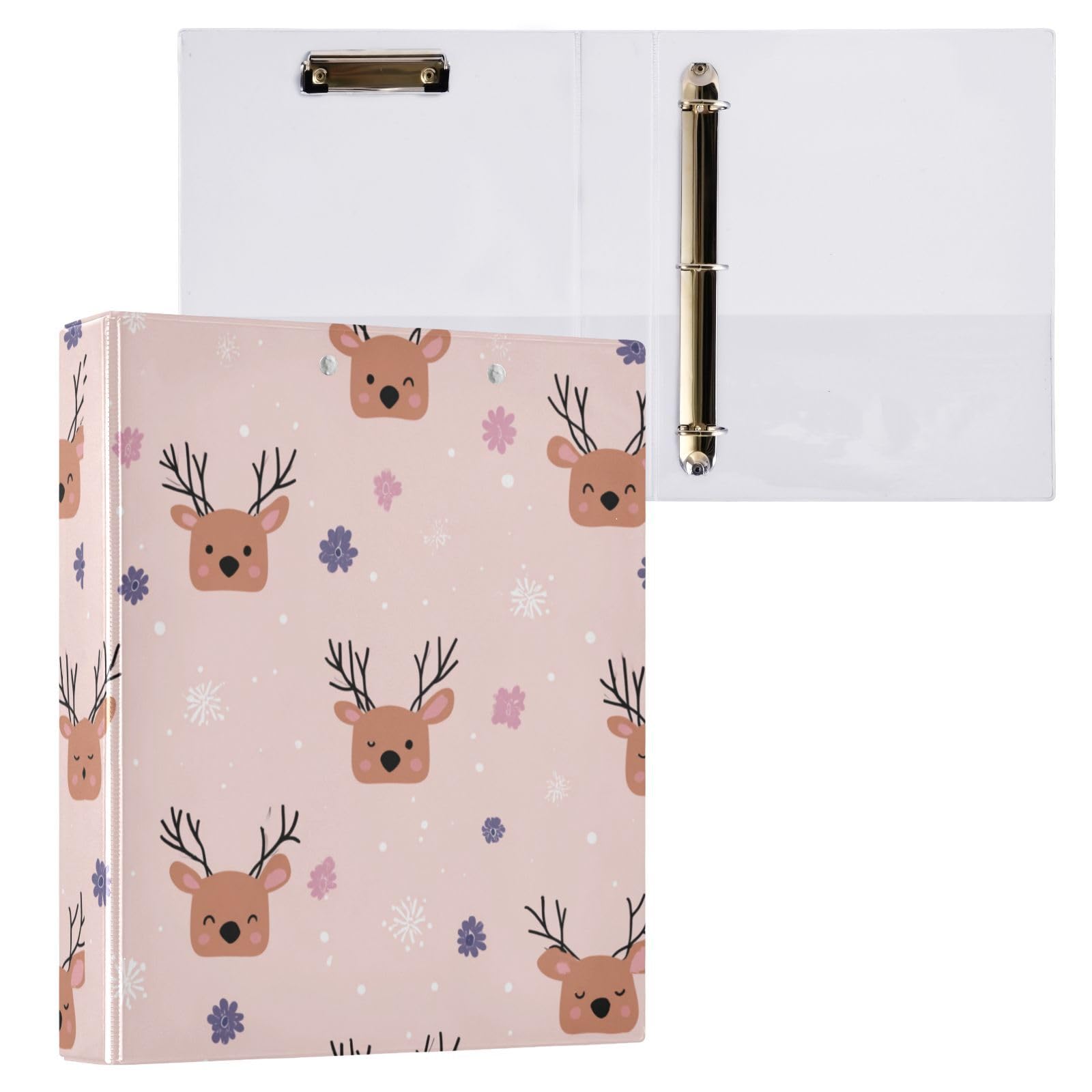 Kcldeci Raccoglitore a 3 anelli con copertina rigida per carta formato lettera, con testa di cervo floreale e anelli rotondi da 3,8 cm, organizer per scuola/ufficio, confezione da 2