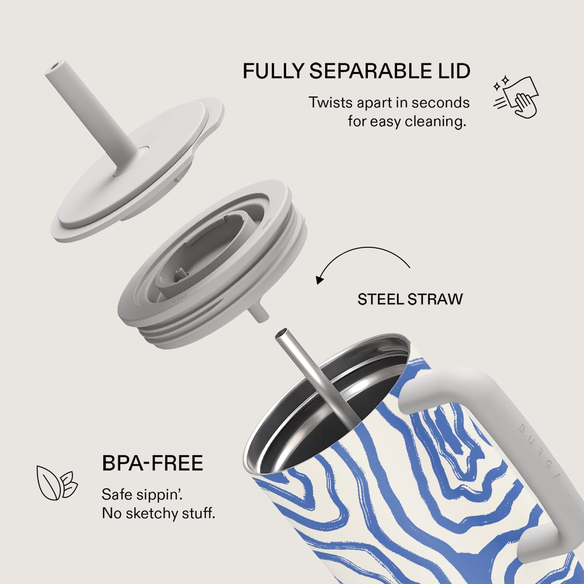 BURGA 1.2 L Tumbler with Handle and Straw, Leakproof Insulated Bottle, Keeps Drinks Hot for 12 Hours and Cold All Day - Image 7