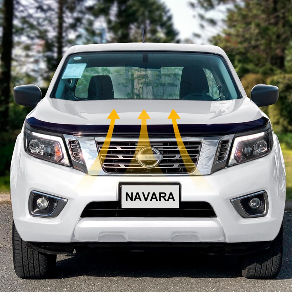 Motorhauben-Deflektor Insektenschutz für Nissan Navara 2016-2022 NP300 D23, PMMA, UV-beständig, wetterfest, glänzend schwarz