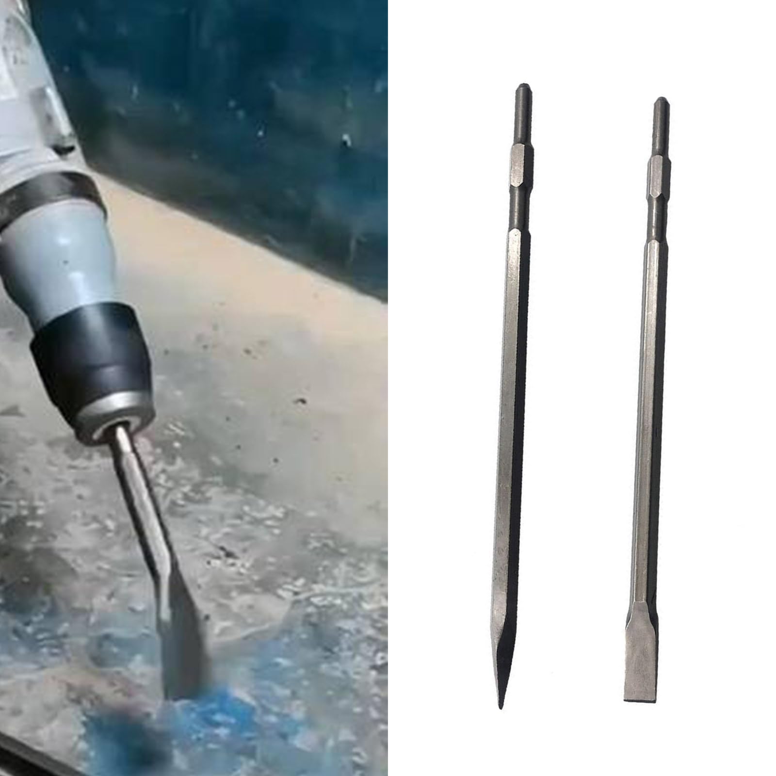 Broca de martillo eléctrico con vástago hexagonal plano de 600 mm para romper hormigón, ladrillo, piedra, cincelado, construcción profesional