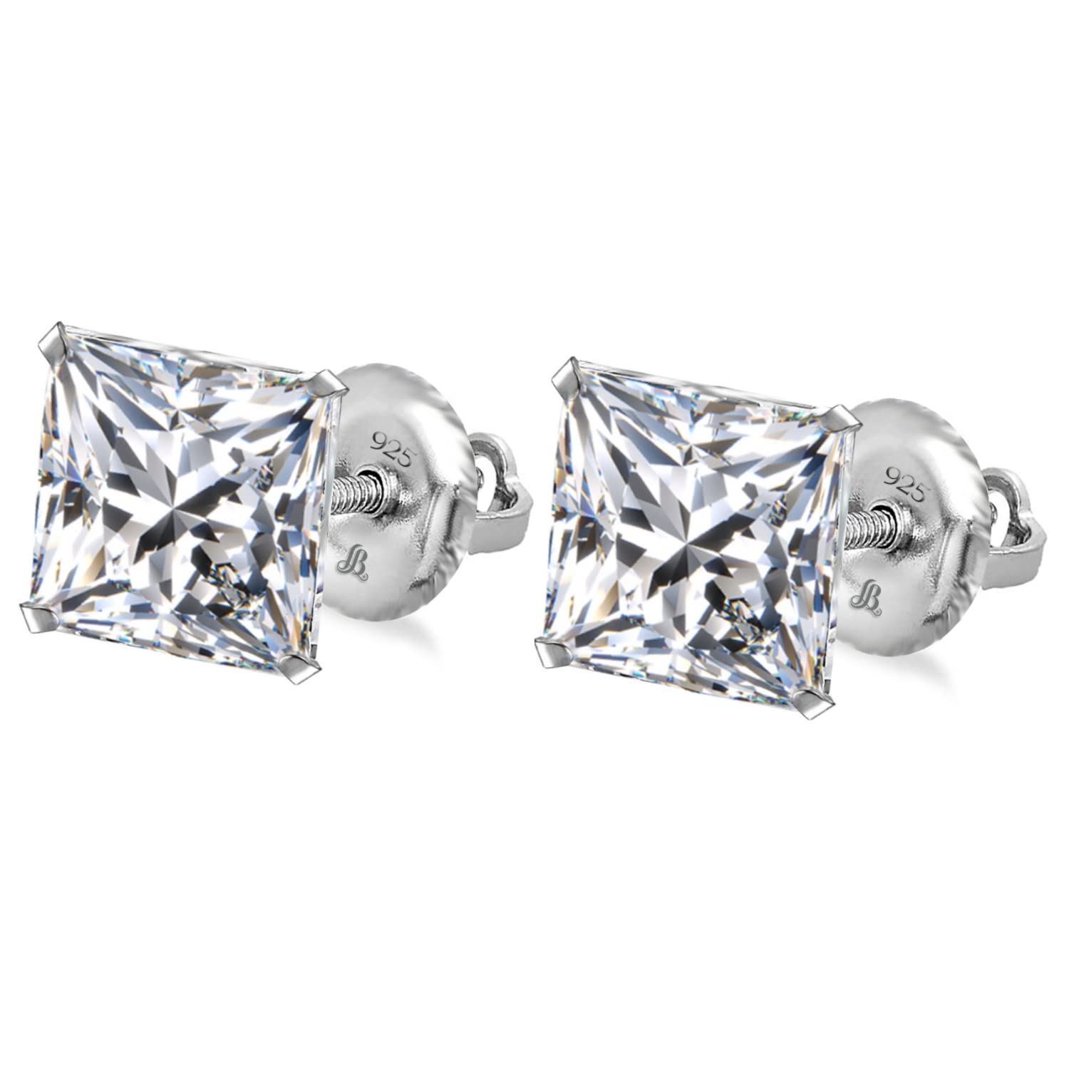 LaBling 925 Sterling Silver Square Screwback Stud Earrings | Princess Cut Brilliant Zirconia Tops for Men, Women, Boys and Girls - Silver 7mm (B0B8W2KL5H) Amazon Price History, Amazon Price Tracker