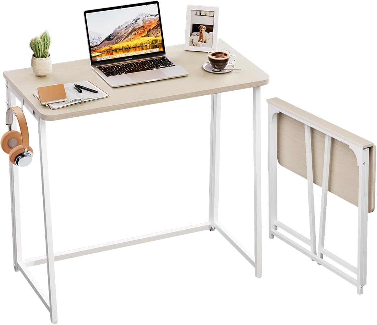 WOHOMO Folding Desk,Small Foldable Desk 80cm for Small Spaces,Space Saving Computer Table Writing Workstation for Home Office,Easy Assembly,Oak