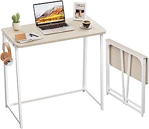 WOHOMO Folding Desk,Small Foldable Desk 80cm for Small Spaces,Space Saving Computer Table Writing Workstation for Home Office,Easy Assembly,Oak