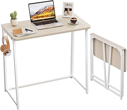WOHOMO Folding Desk, 31.5" Foldable Computer Table for Small Spaces, Oak | Easy Assembly and Fold, Sturdy Home office desks for Study Bedroom Dorm Space Saving Writing Work Apartment