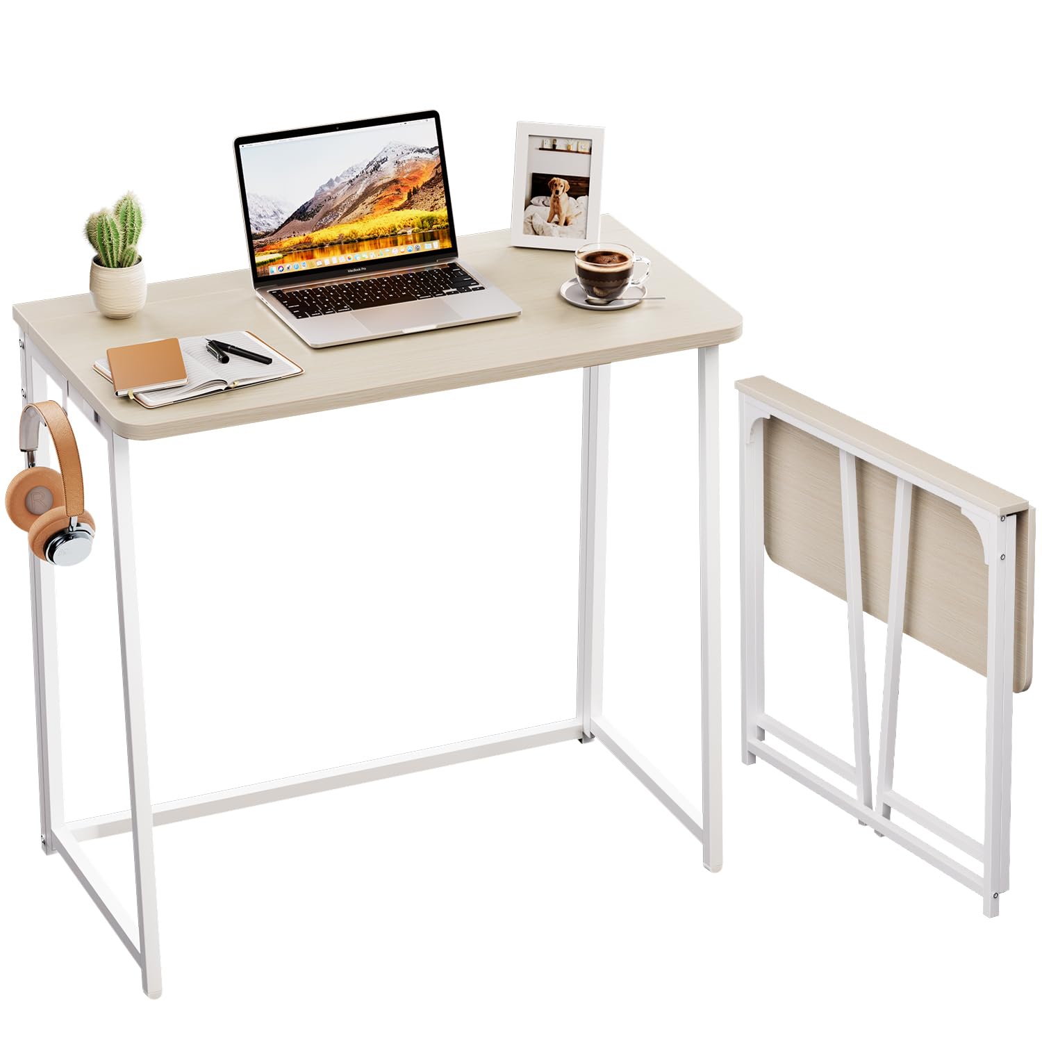 WOHOMO Folding Desk,Small Foldable Desk 80cm for Small Spaces,Space Saving Computer Table Writing Workstation for Home Office,Easy Assembly,Oak
