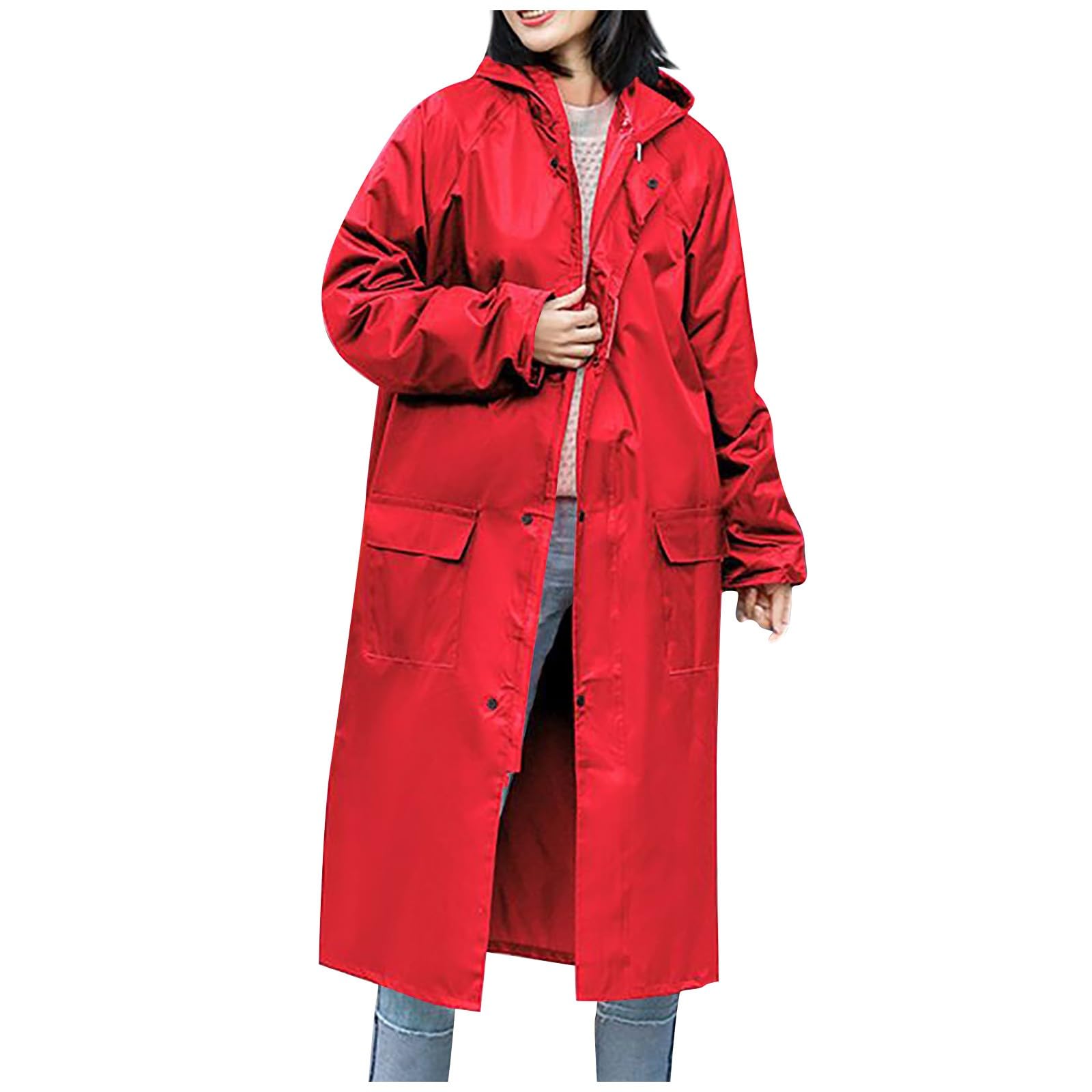 Women's Winter Coat Men's And Rain Jacket Solid Pocket Hooded Full Length Raincoat Jacket, M-4XL