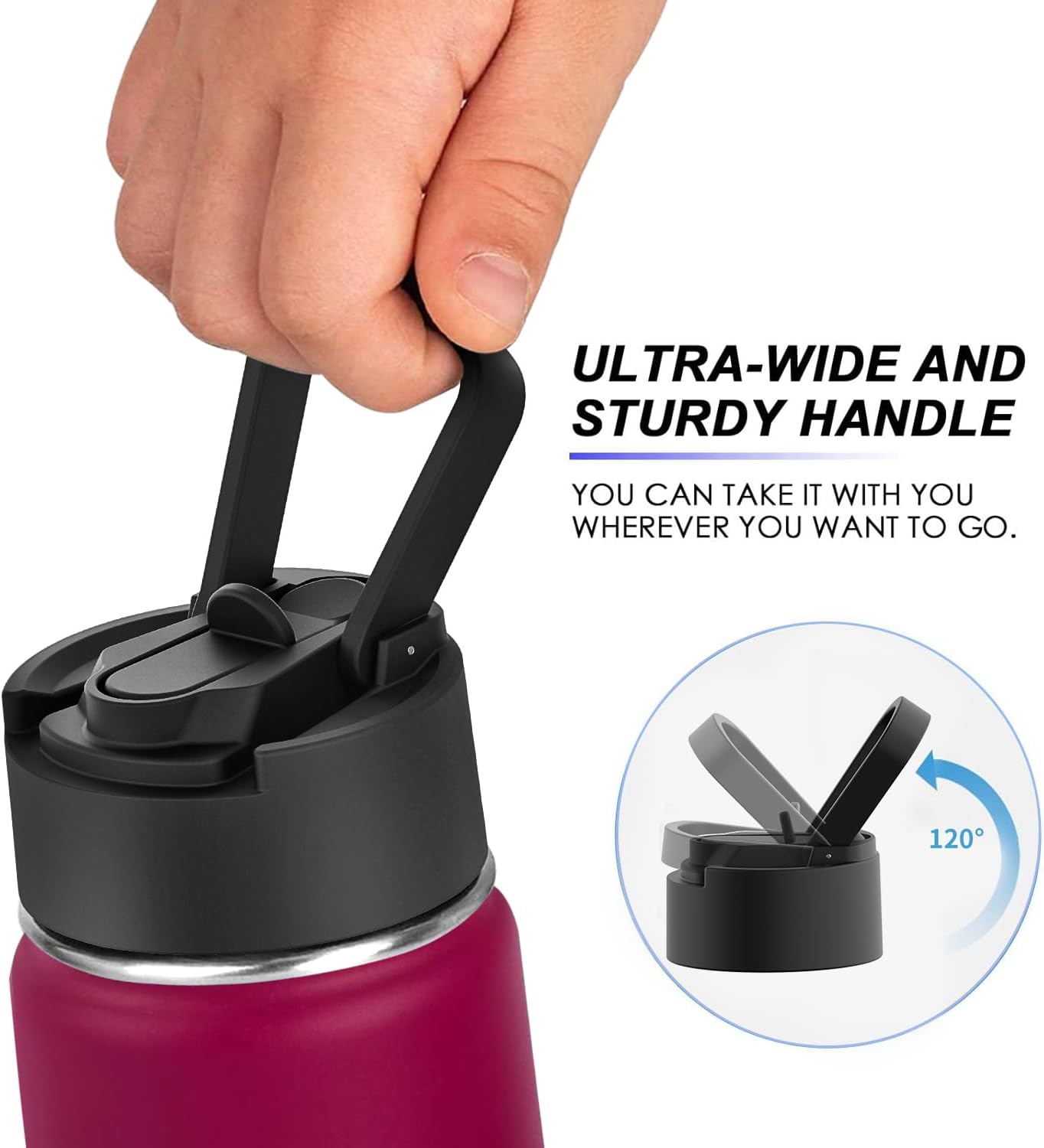 koodee Water Bottle with Straw 2 Pack-18 oz Stainless Steel Insulated Water Bottle BPA Free (Fuchsia Red-Teal) - Image 8