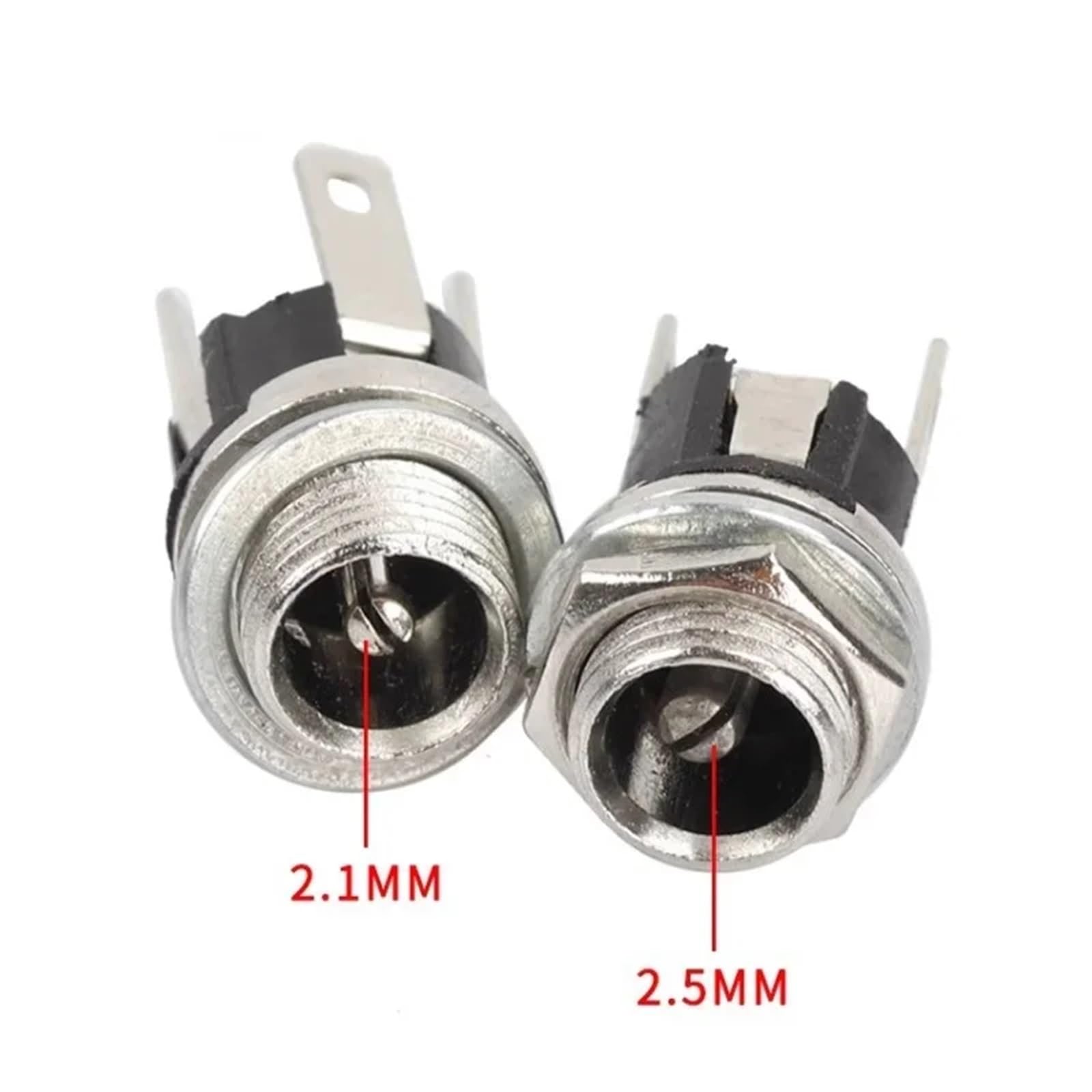Jack di alimentazione CC, 50 pezzi, presa jack femmina per montaggio a pannello, connettore a 3 pin, 5,5 x 2,1 mm, 5,5 x 2,5 mm, per audio auto, laptop, lettori MP3 (2.1 con tappo)