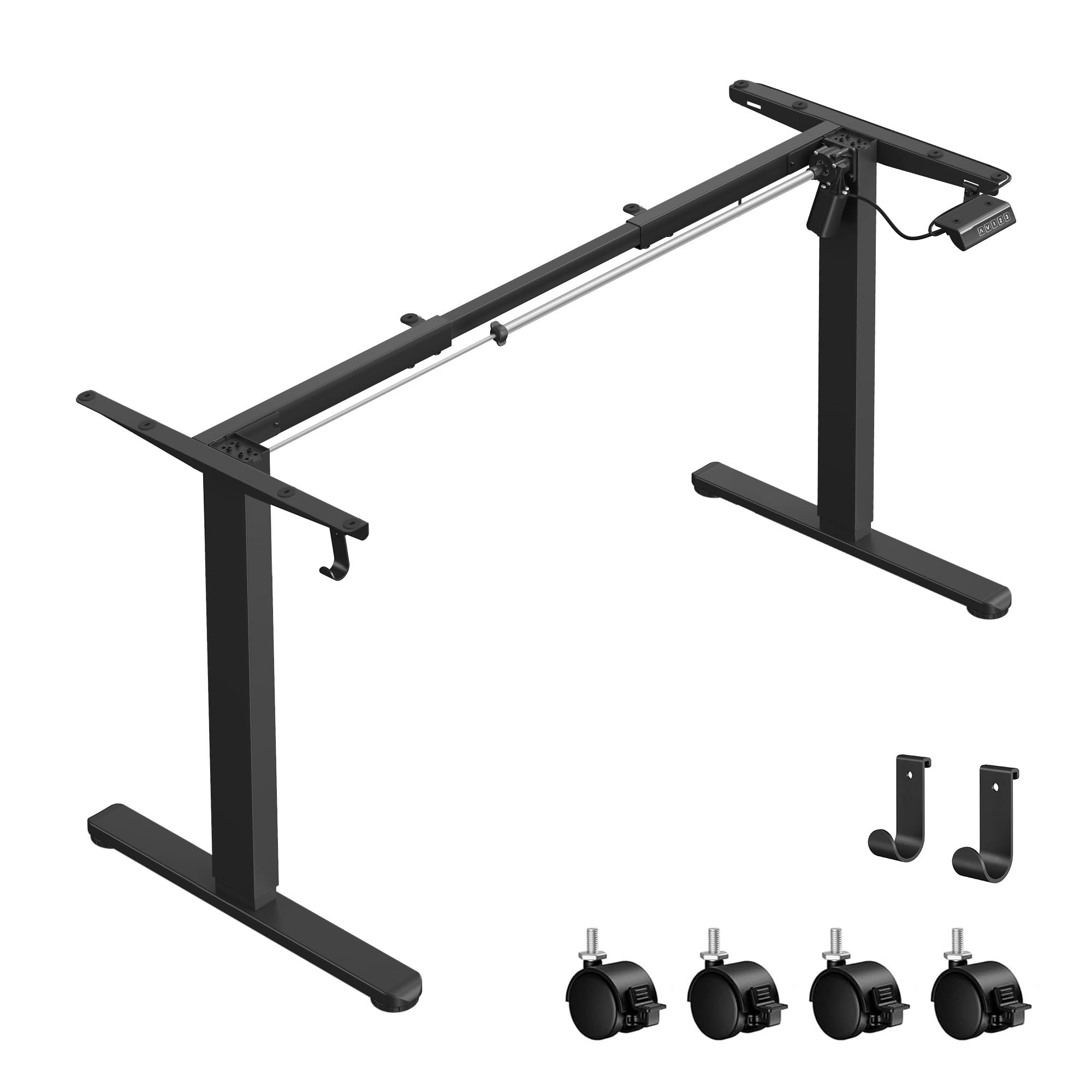 VASAGLE Escritorio Eléctrico Regulable en Altura, Bastidor de Escritorio, Soporte de Escritorio, sin Tablero, con Gancho, Conexión USB, Función de Memoria con 3 Alturas, Acero, Negro Tinta LSD021B01