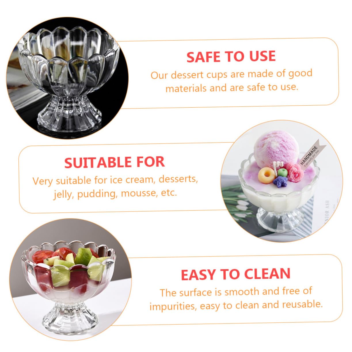 Copas de Postre de Vidrio 100ml Transparentes, 6 Piezas