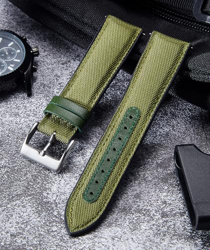 Image of BINLUN Nylon Silicone Watch Bands 18mm 19mm 20mm 21mm 22mm Quick Release Canvas Rubber Hybrid Watch Strap Replacement Watchband for Men Women 9 Colors Silver /Black Buckle