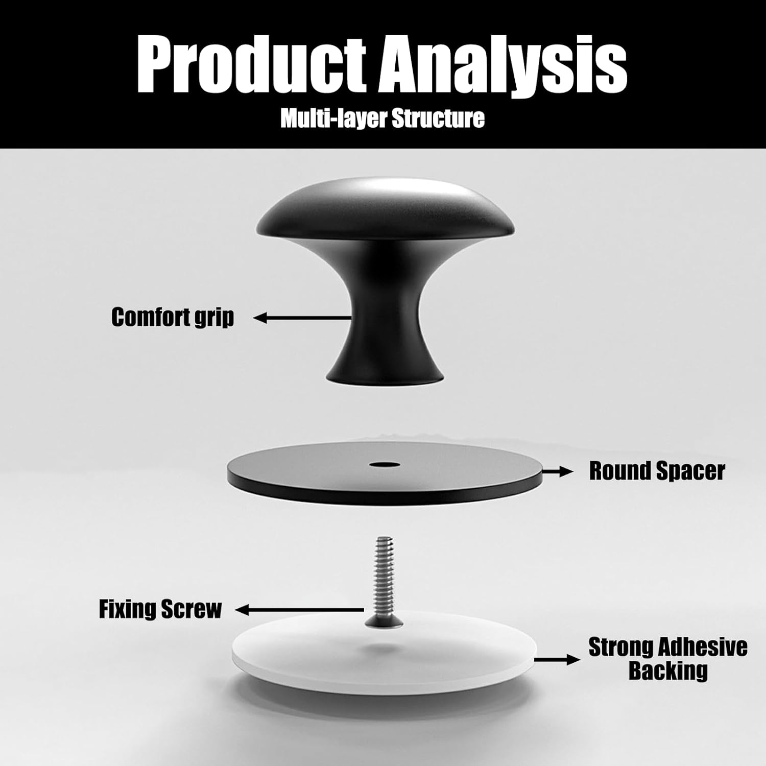 Pack of 8 black cabinet knobs, no drilling handle replacement, self-adhesive cabinet knobs, suitable for windows, cupboards and drawers