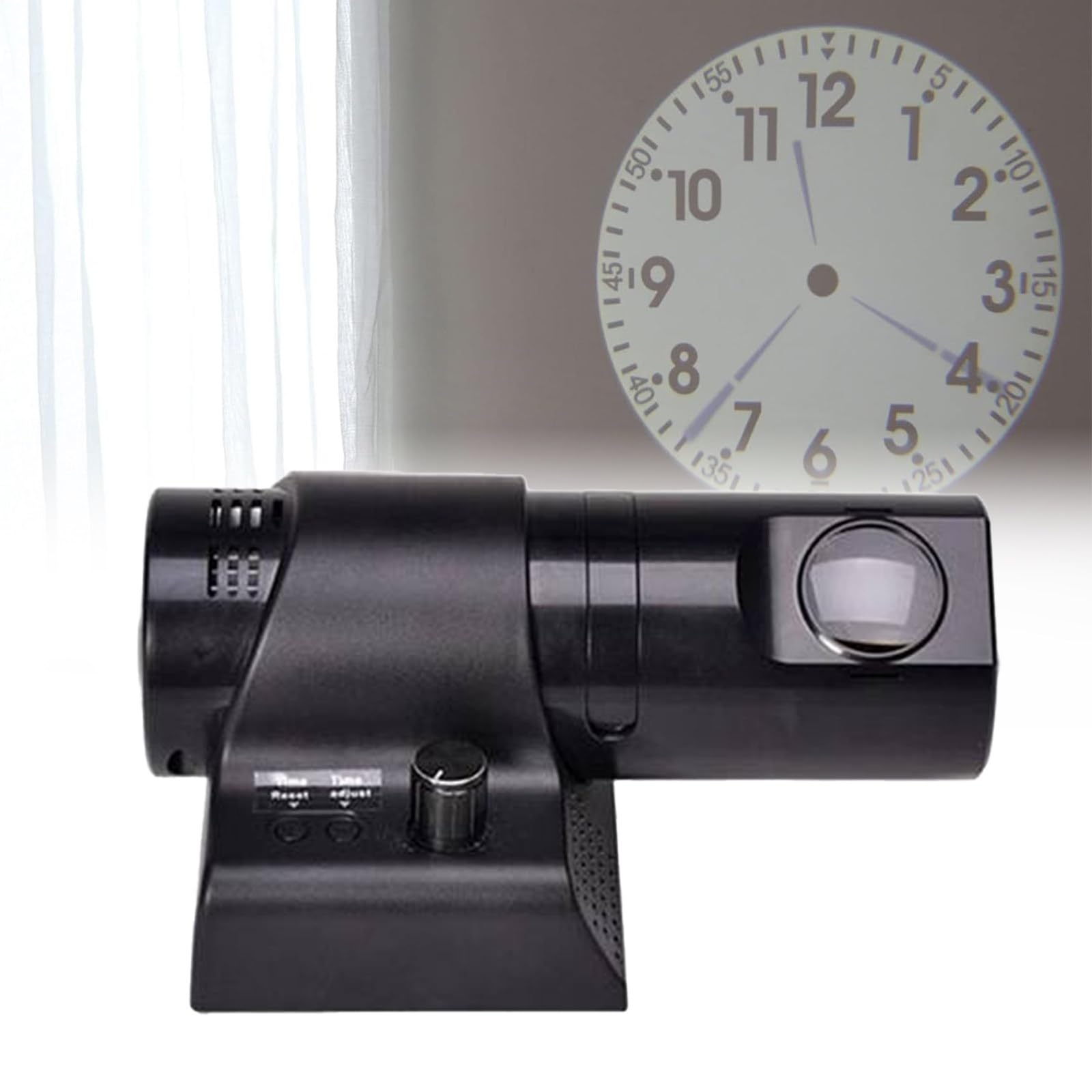 Reloj de Proyección Mural y Techo 180°, Despertador con Radio y Alarma Dual, Luz LED Ajustable y Control Remoto para Hogar,Black