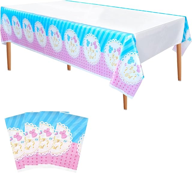 Ywediim 4 Pcs Gender Reveal Party Tablecloths 87 x 51 Inches - Boy or Girl Table Cloth Covers Baby Gender Reveal Tablecloth Birthday Party Supplies Decorations (A)