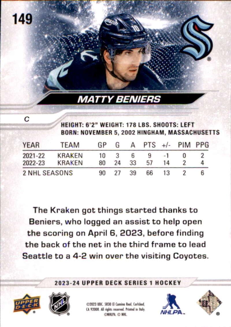 Amazon.com: 2023-24 Upper Deck Series 1#149 Matty Beniers Seattle