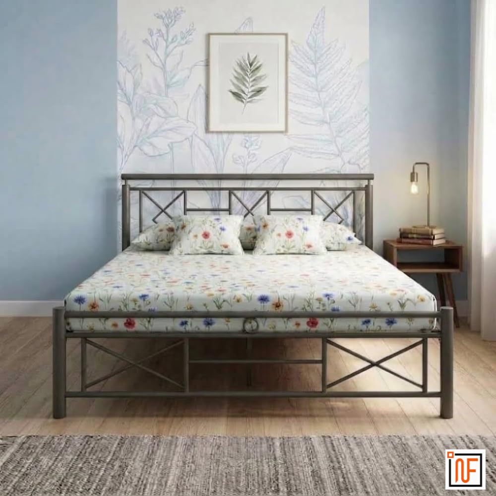 ZUREX NAMARIQ: Stylish Sleek Wrought Iron Metal Bed Cot for Bedroom - Without Inbuilt Storage - Bedroom Living Room Furniture - Mattress Not Included - Powder Coated Grey Color - 6x4 FT Single Size-image-38