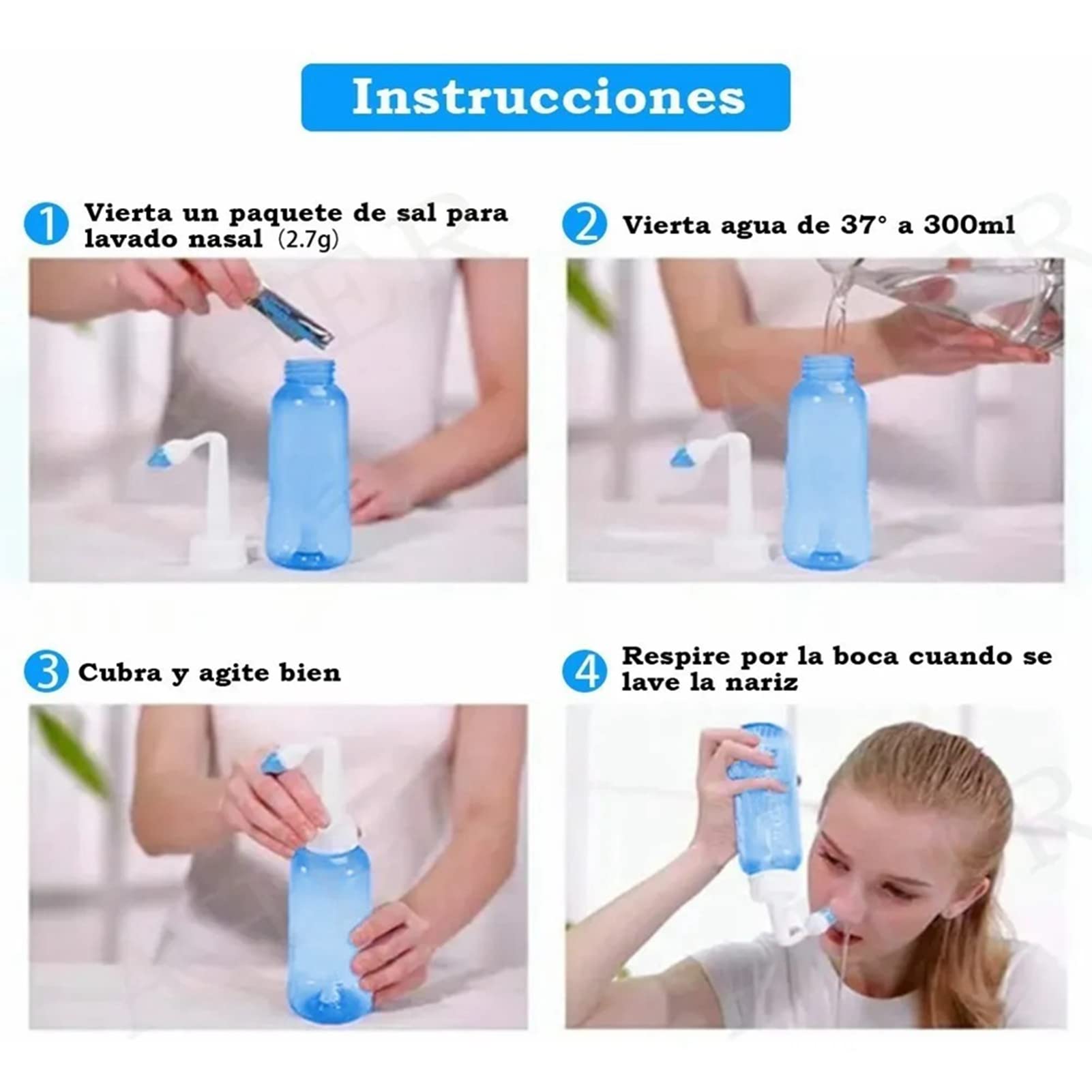 Neti Pot, Kit De Rinçage Nasal Nettoyant Pour Lavage du Nez, Bouteille De Rinçage Pour le Nez De 300 Ml De Qualité Alimentaire Nettoyant Pour Système D'irrigation Nasale Pour Enfants Adultes