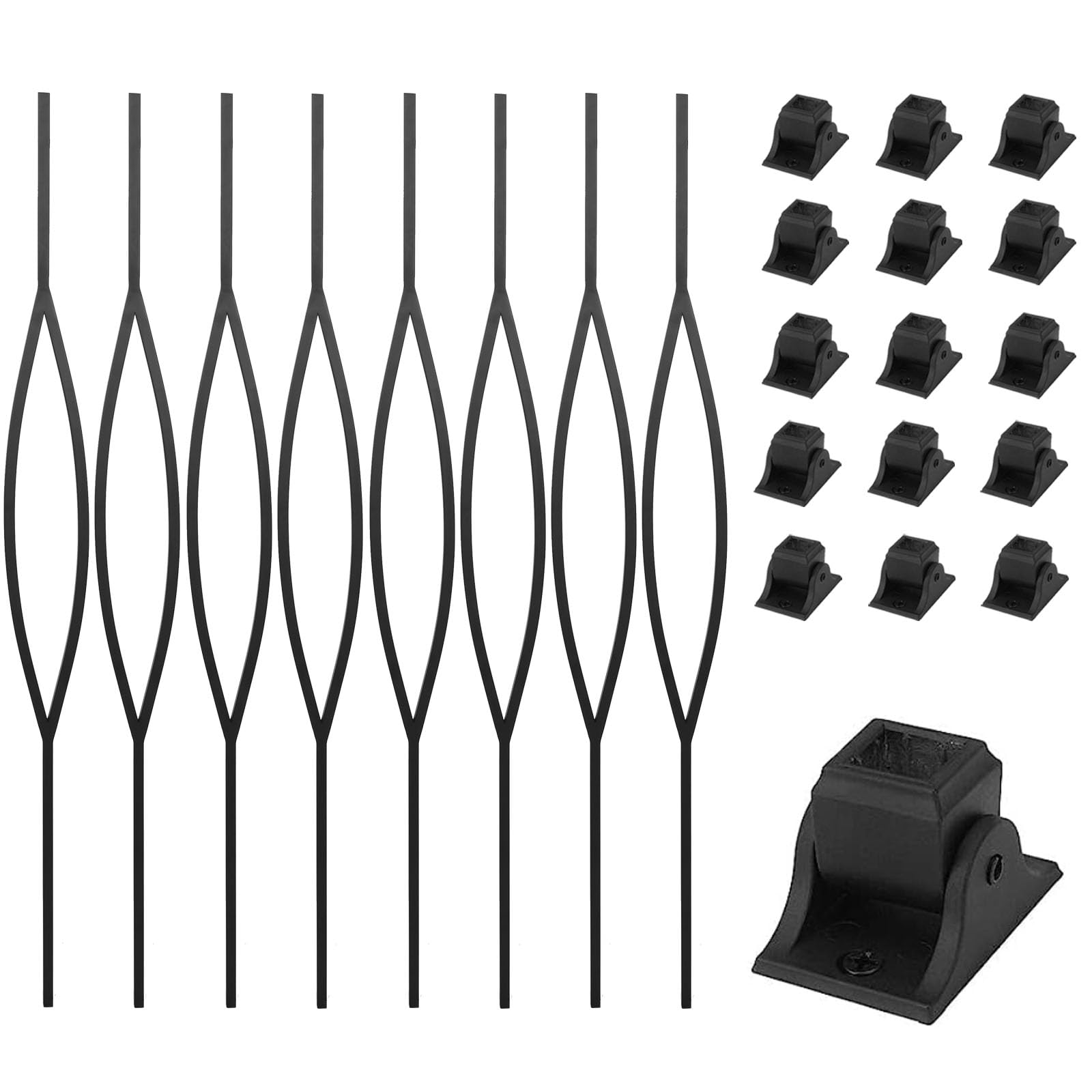 8 Pack Iron Baluster-Diamond Pointed Oval Stair Balusters-44 x 1/2 Inch Square Iron Balusters for Staircase with 16 Swivel Shoes