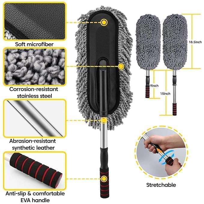 Image of 5 Pcs Car Cleaning Kit with 2 Microfiber Duster, Cloth & 2 Brushes