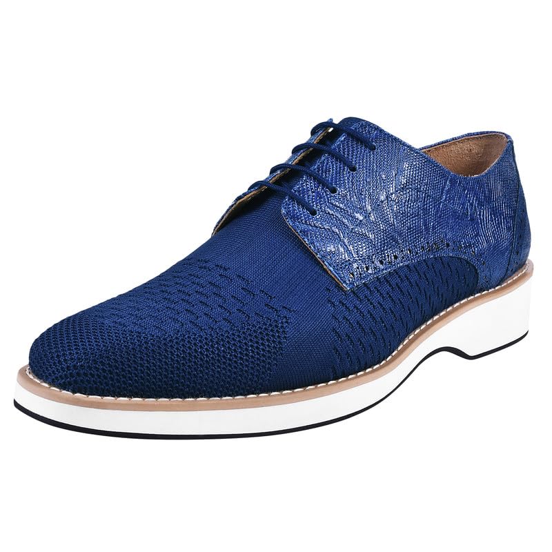 LIBERTYZENO Mens Textile and Lizard Print Genuine Leather Adults Lace Up Casual and Party Dress Shoes for Prom Graduation