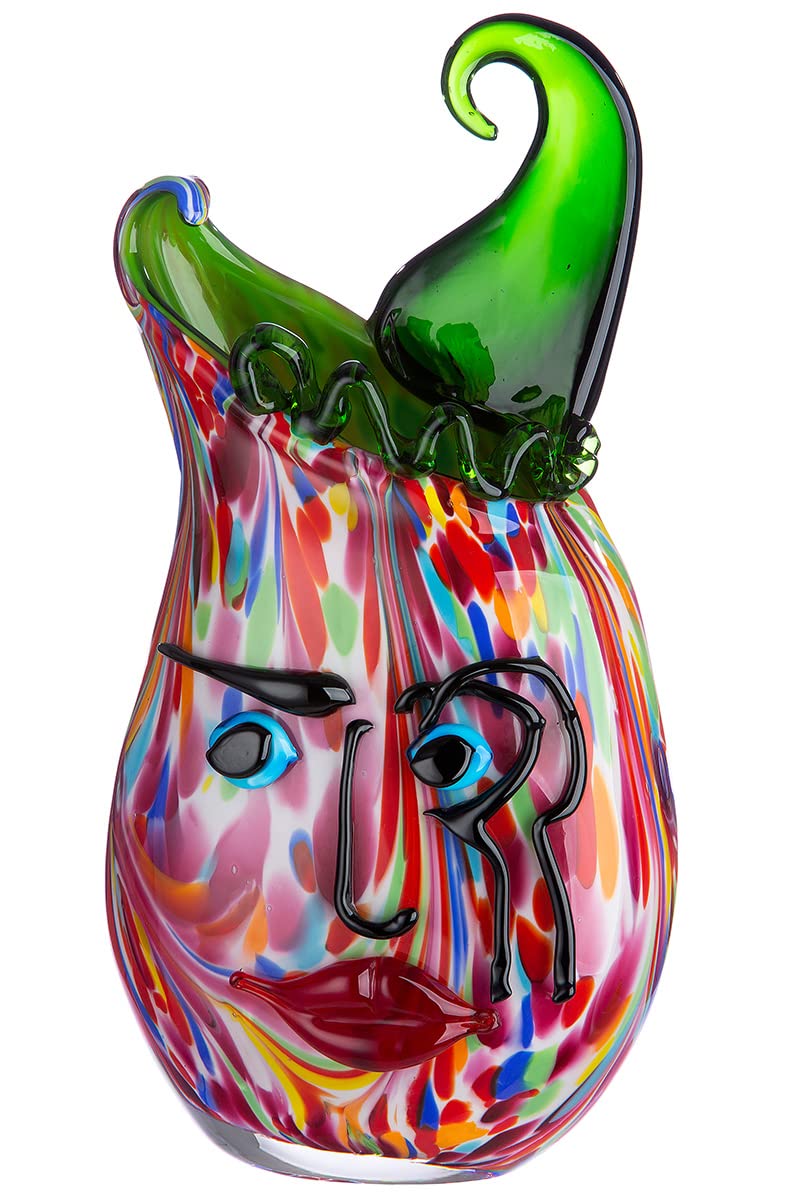 Glas Art Vase Dekovase Gesichtsvase - Deko Wohnzimmer - Geschenk für Frauen Geburtstag - Farbe: Mehrfarbig - Höhe 35 cm