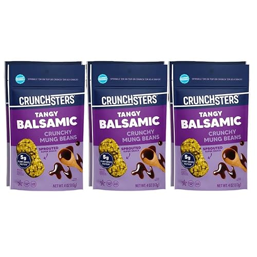 Crunchsters Bocadillo crujiente de frijoles mung, balsámico picante, bolsas de 4 onzas, paquete de 6