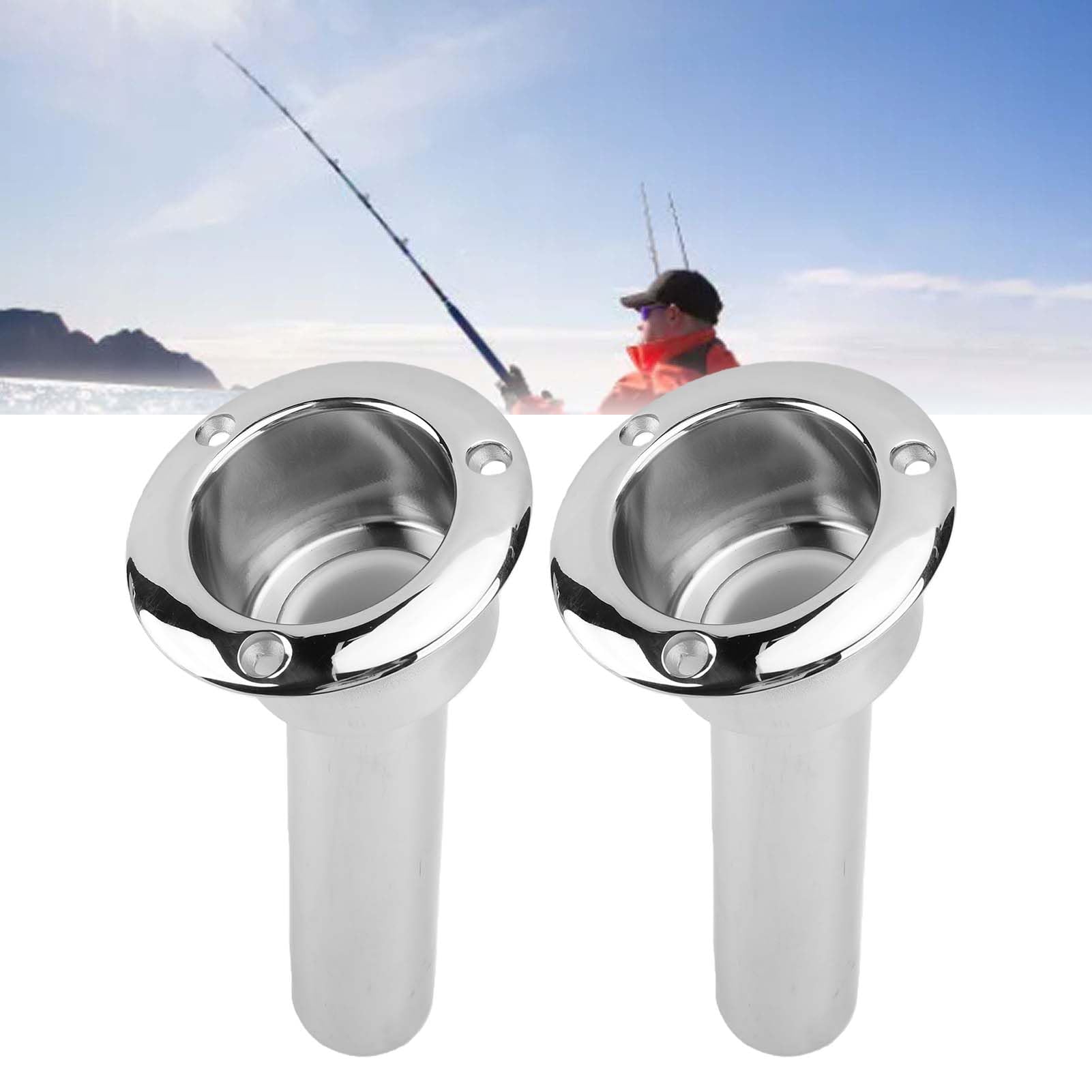 Fockety Porta Canna da Pesca per Barca 2 in 1, Supporto per Tazza in Acciaio Inossidabile a Filo, Porta Canne da Pesca Pesante con Diametro 78mm, per Yacht e Nave (2 pezzi)
