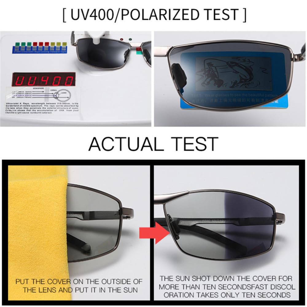 - Lunettes de soleil polarisées photochromiques rectangulaires UV400 pour homme
