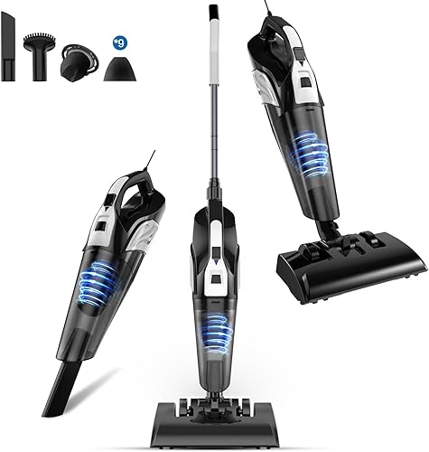 Fichaiy Corded Stick Vacuum Cleaner, Lightweight 3-in-1 Small Vacuums, 600W Powerful Suction Handheld Vac Electric Brooms for Hardwood Floor Pet Hair