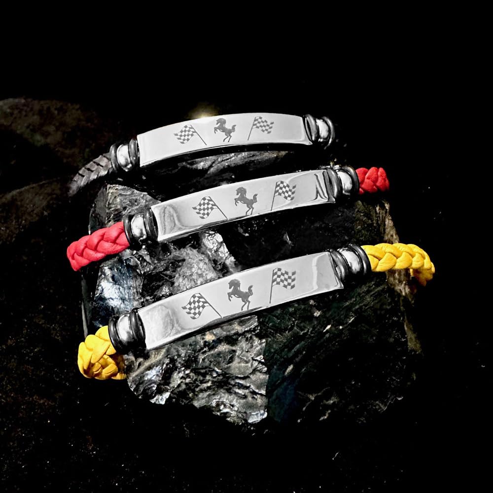 Bracciale con cavallino rampante cavalluccio uomo acciaio inox e pelle