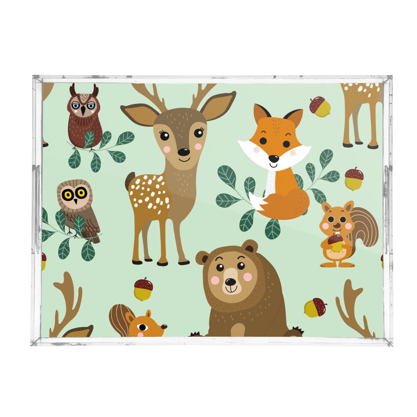 Bandeja transparente de mesa transparente con asas, bandeja decorativa acrílica de 12 x 16 pulgadas, bandeja decorativa de animales personalizados, bandejas impermeables para servir