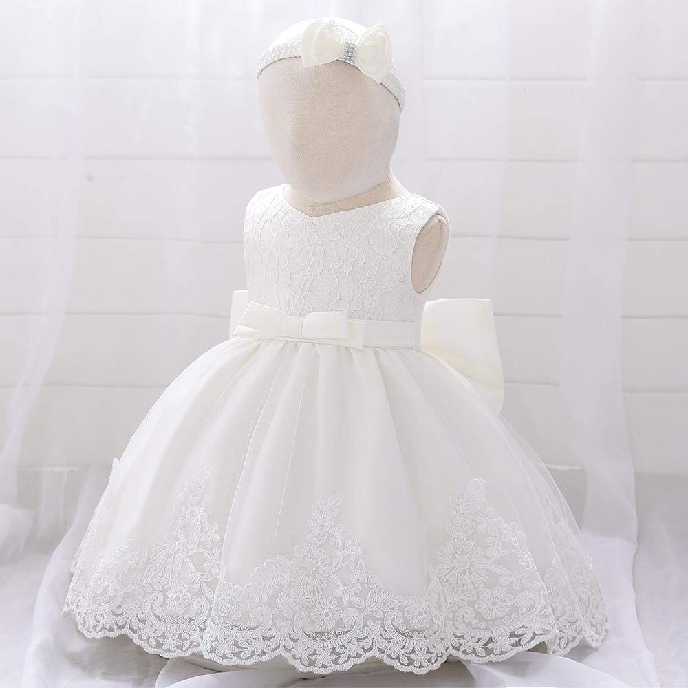 Lito Angels Robe Demoiselle d'honneur avec Bandeau pour Bebe Fille, Robe en Dentelle pour Ceremonie Mariage, Taille 3-18 Mois, 426