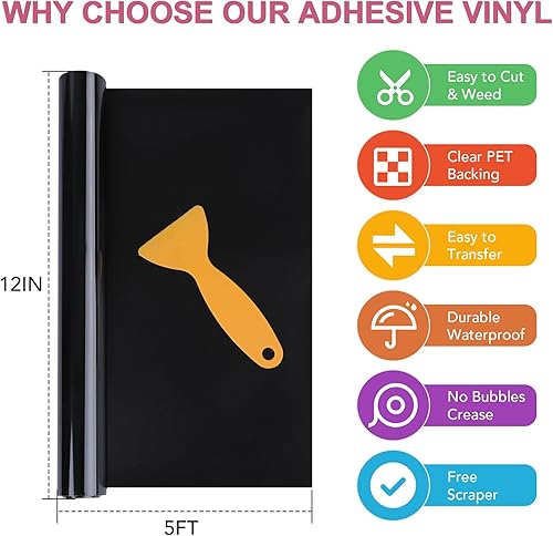 Miniatura 4 de Vinilo permanente para Cricut, paquete de 12 rollos de vinilo permanente de 12 pulgadas por 5 pies, vinilo adhesivo para máquinas de corte,