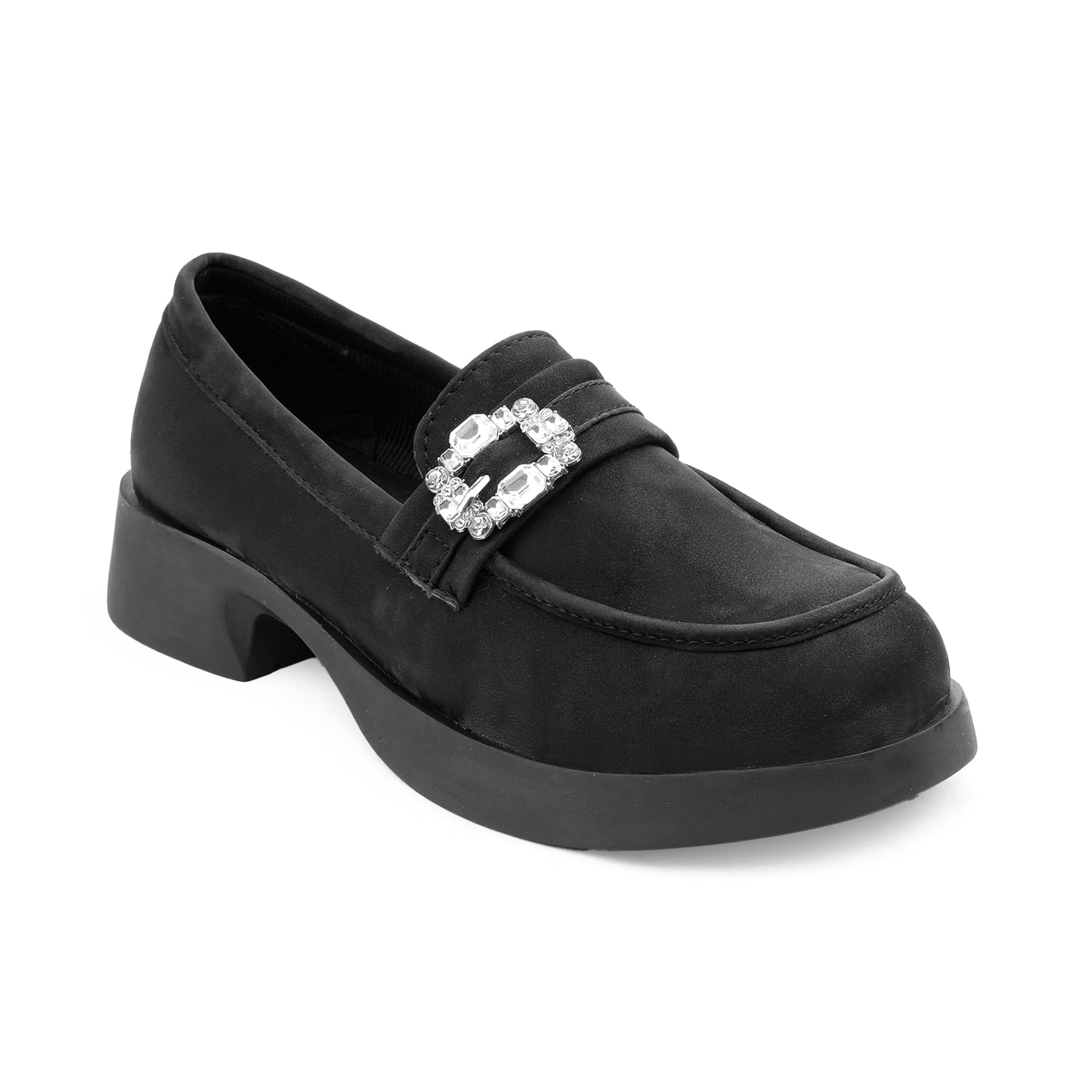 Women's Faux Suede Smart Casual Shoes and Office Wear Slip On Loafers with Classic Sparkling Buckle Design and Durable TPR Sole.-image-45