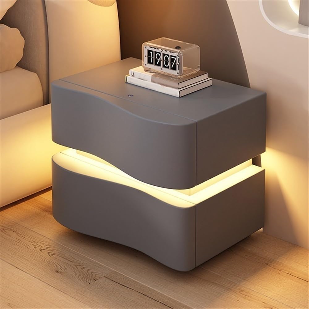 Table de chevet intelligente grise pour chambre et salon cosy
