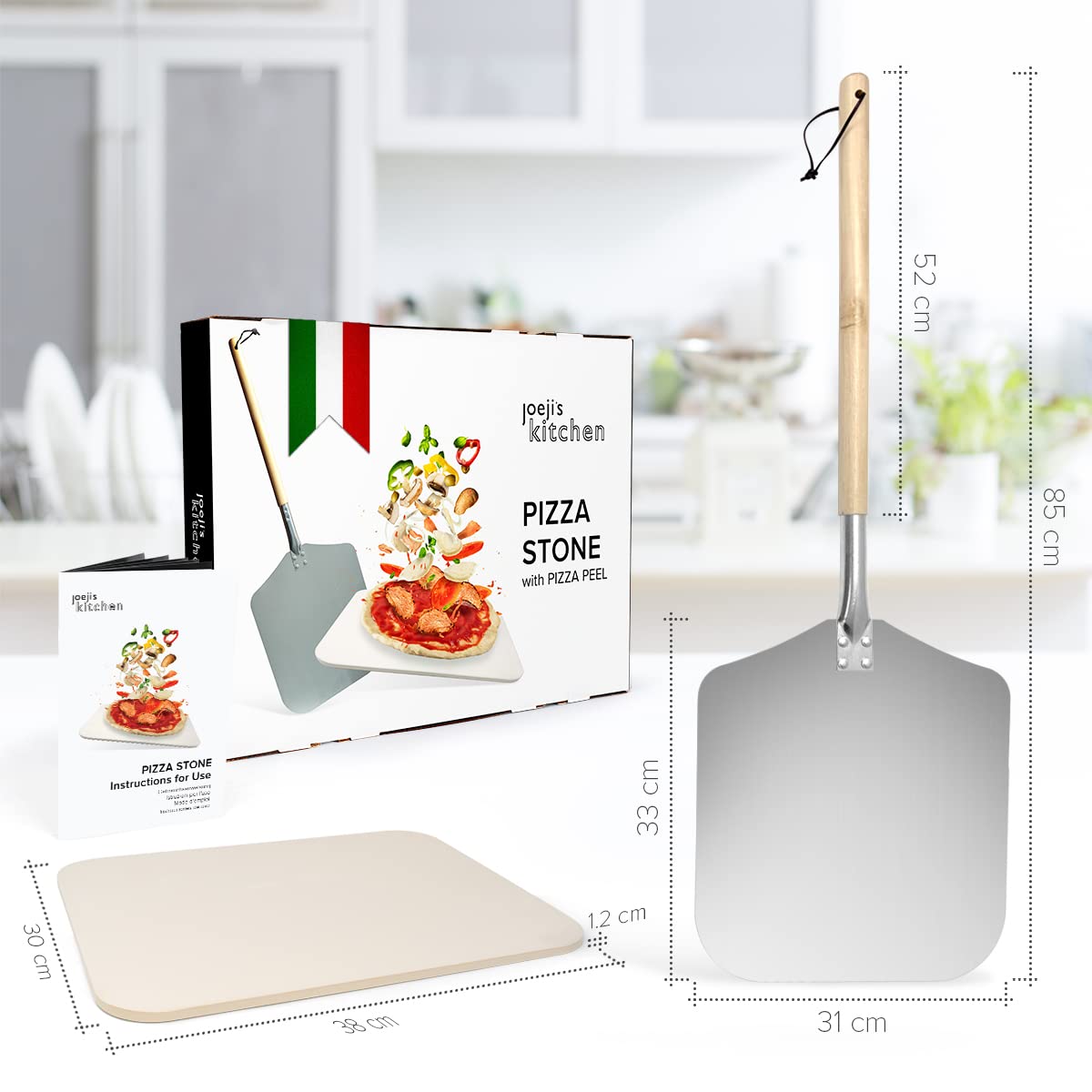 Joeji's Kitchen Piedra para Pizza Horno Pala de aluminio con mango, Piedra de Pizza para Horno de Pizza pala pizza horno, Deslizador de pan