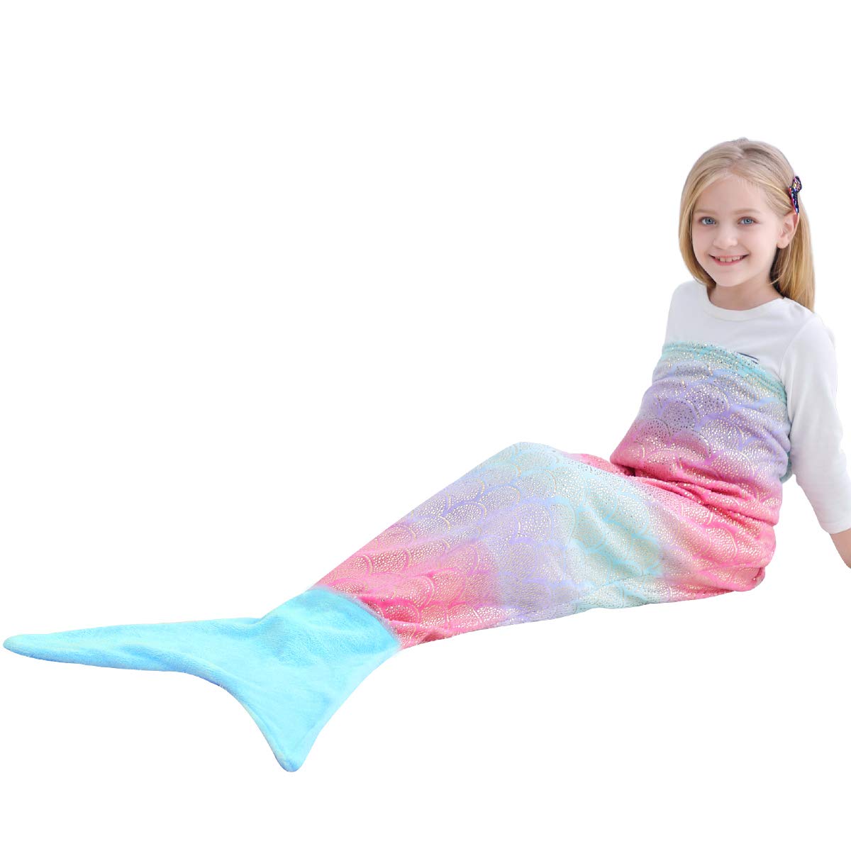 VHOME Niños Manta de Sirena Regalos - Manta de Sofá de Sala de Estar Cálida Personalizada para Regalo de cumpleaños (V4-Arcoiris Azul)